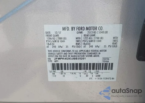 2018 Ford Edge Se z USA, uszkodzony, nr VIN 2FMPK4G93JBB35201